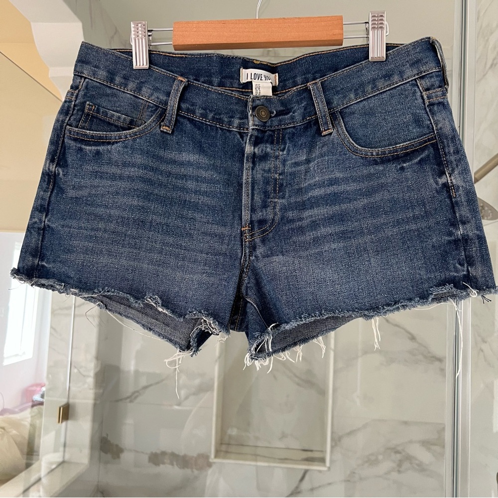 I Love H 81 Blue Distressed Denim Cutoff Shorts
